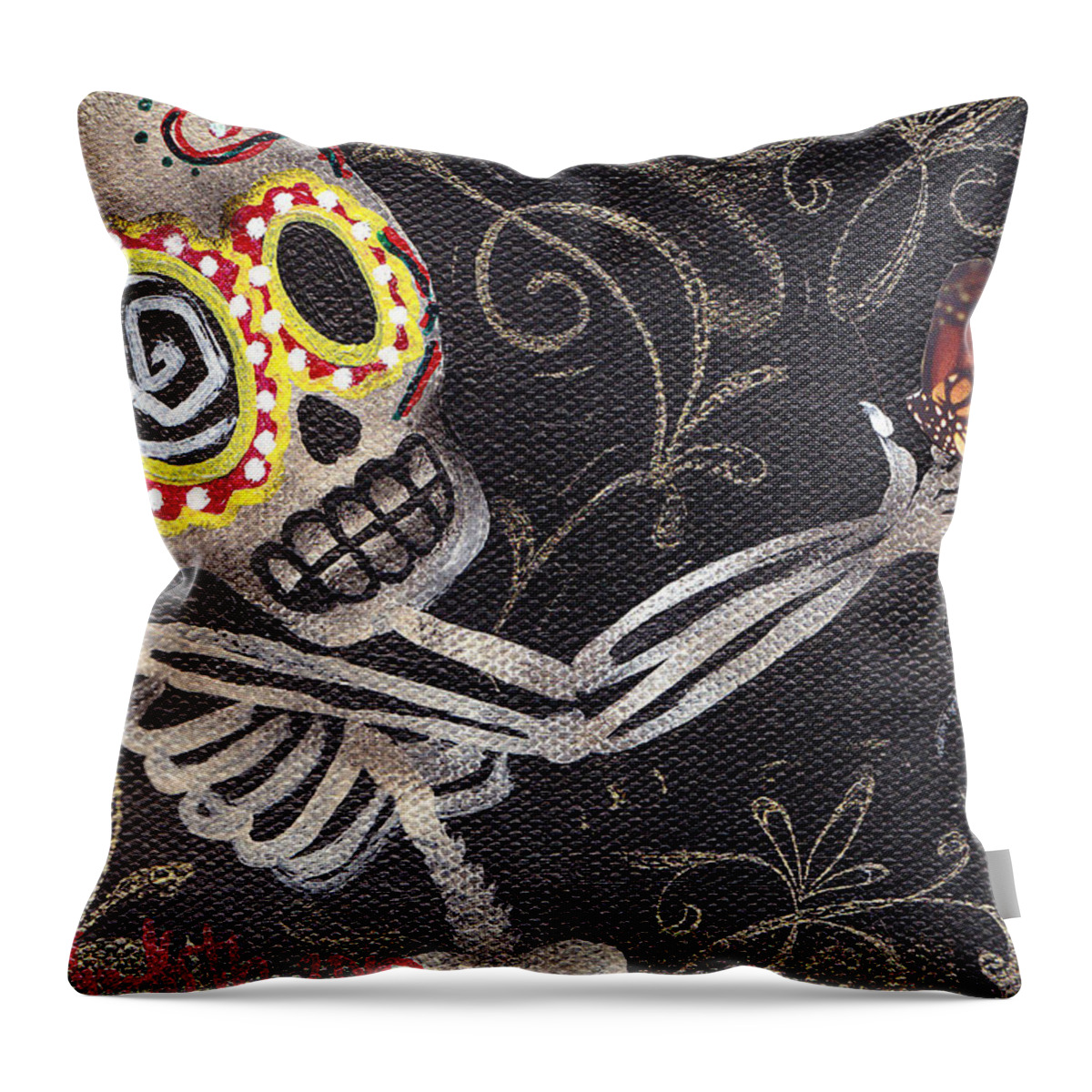 Day Of The Dead Throw Pillow featuring the painting Holding Life by Abril Andrade