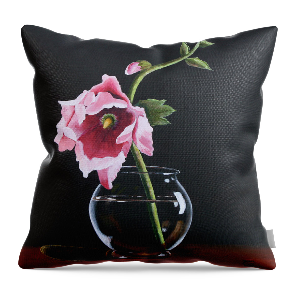 Flower Throw Pillow featuring the painting Hollyhock by Donna Tucker
