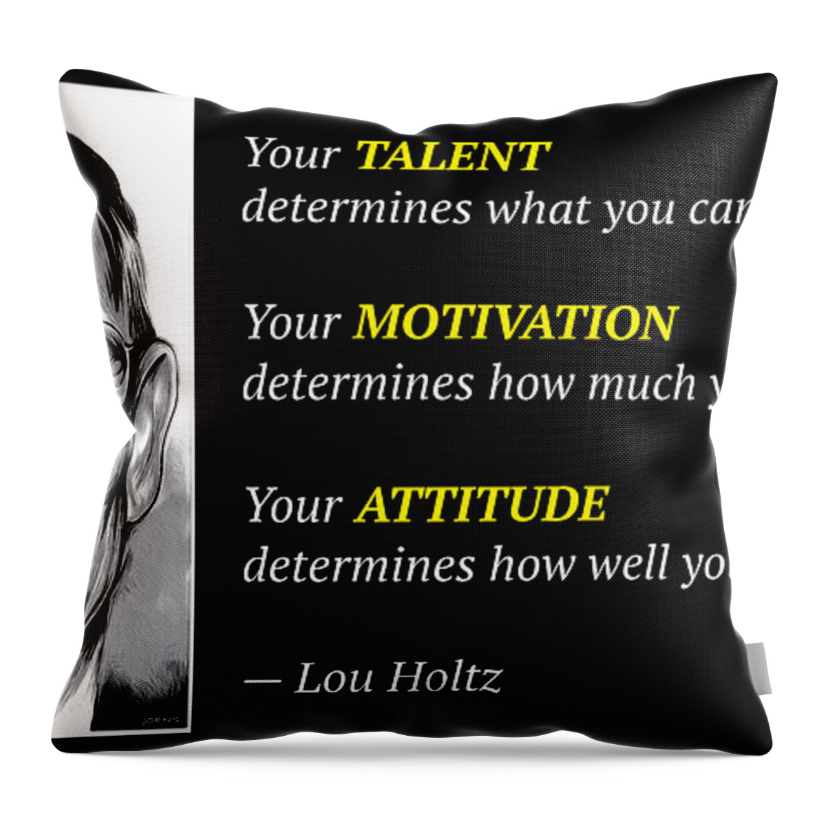 Lou Holtz Throw Pillow featuring the digital art Holtz Quote by Greg Joens