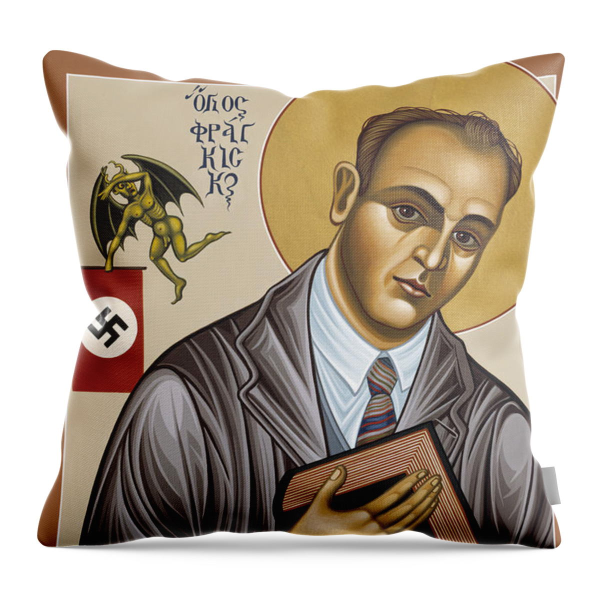 Holy Blessed Martyr Franz Jagerstatter Throw Pillow featuring the painting Holy Blessed Martyr Franz Jagerstatter 049 by William Hart McNichols
