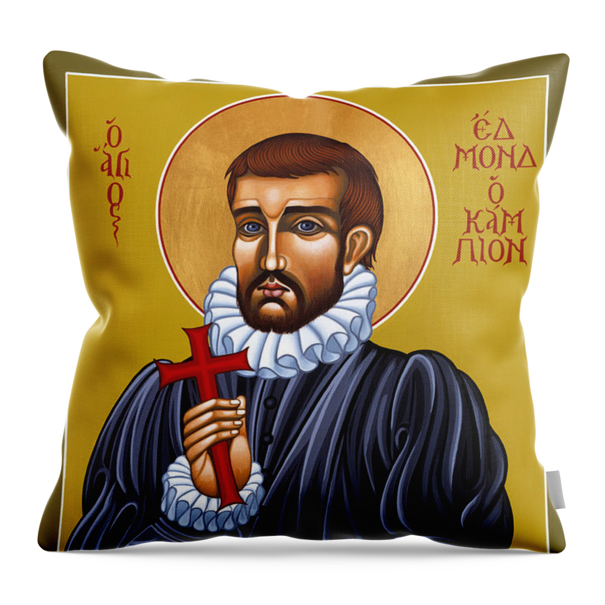 Holy Martyr Throw Pillow featuring the painting Holy Martyr St Edmund Campion 103 by William Hart McNichols