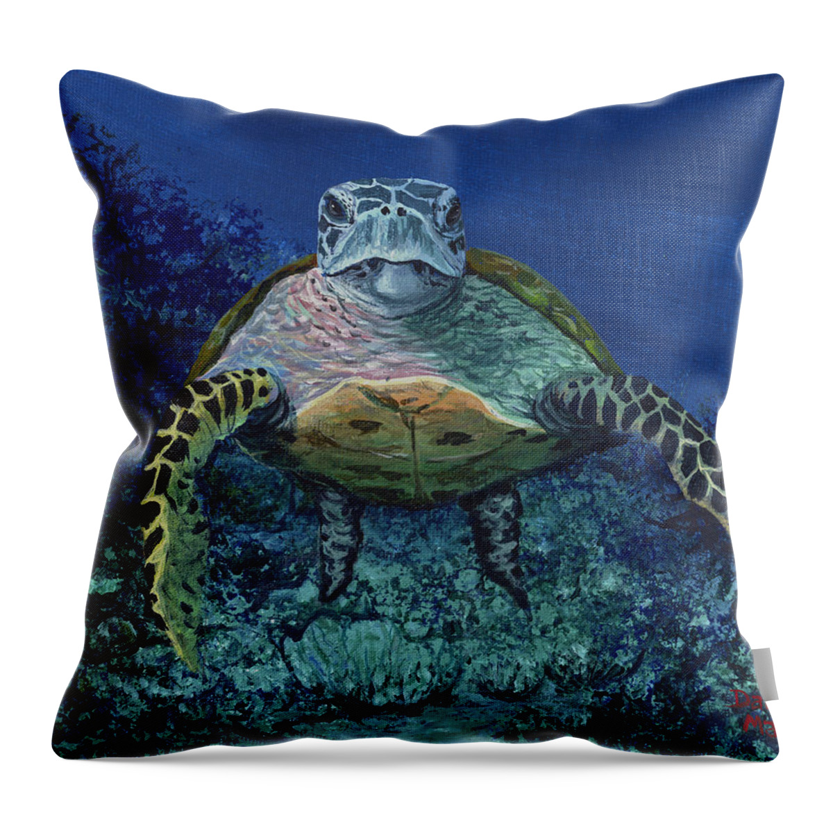 Hawaiian Green Sea Turtle Throw Pillow featuring the painting Home Of The Honu by Darice Machel McGuire