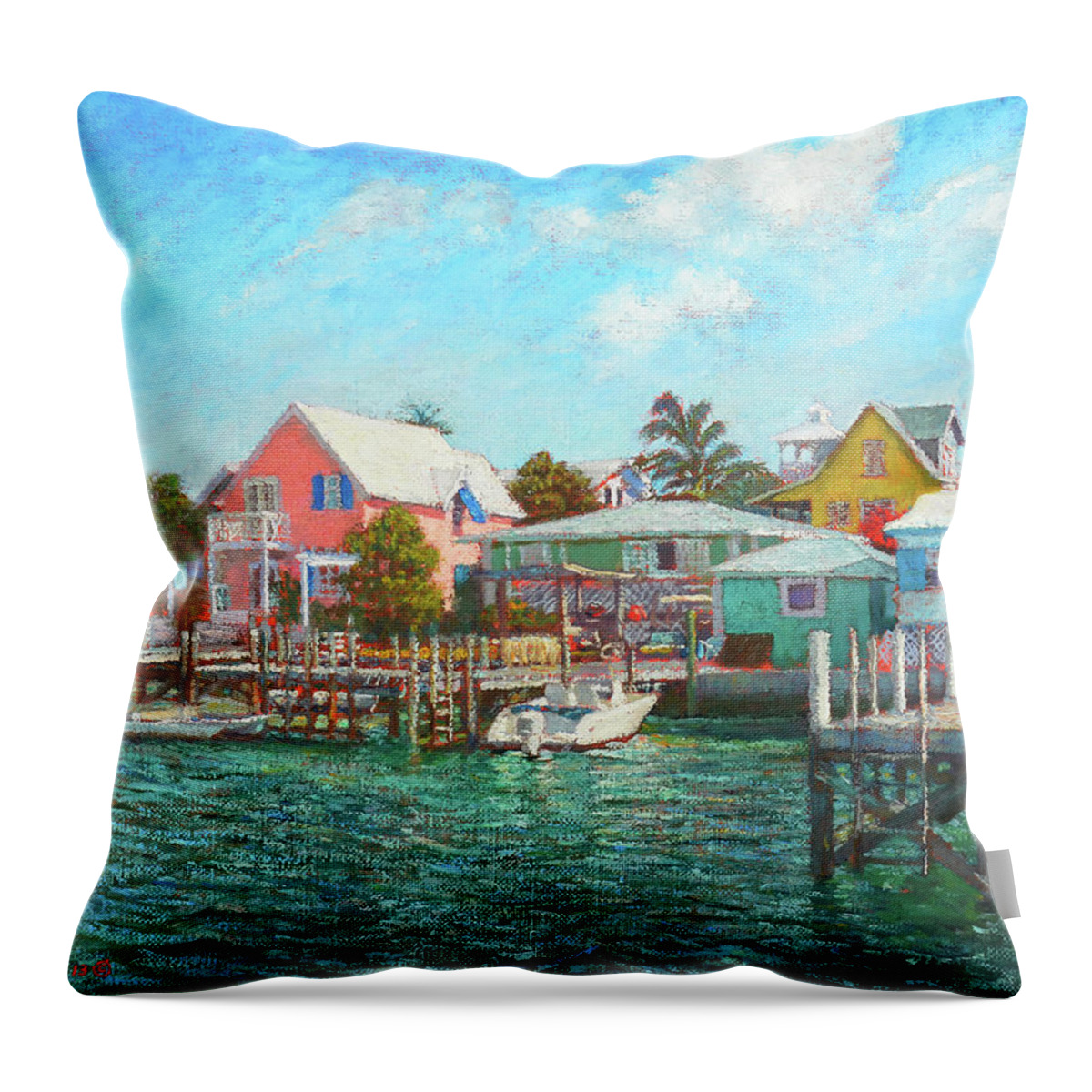 Hope Town Throw Pillow featuring the painting Hope Town By The Sea by Ritchie Eyma