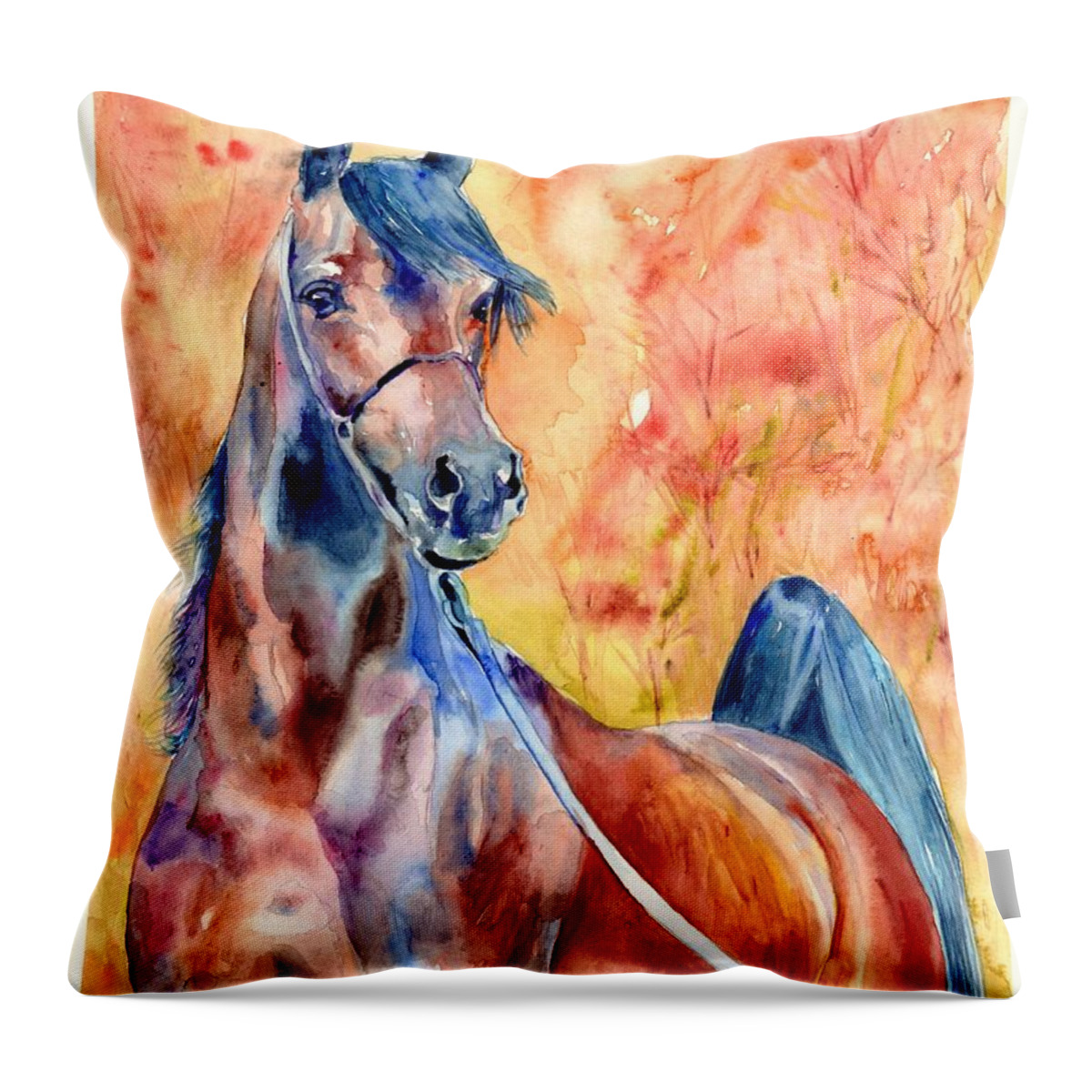 Horse Throw Pillow featuring the painting Horse On The Orange Background by Suzann Sines