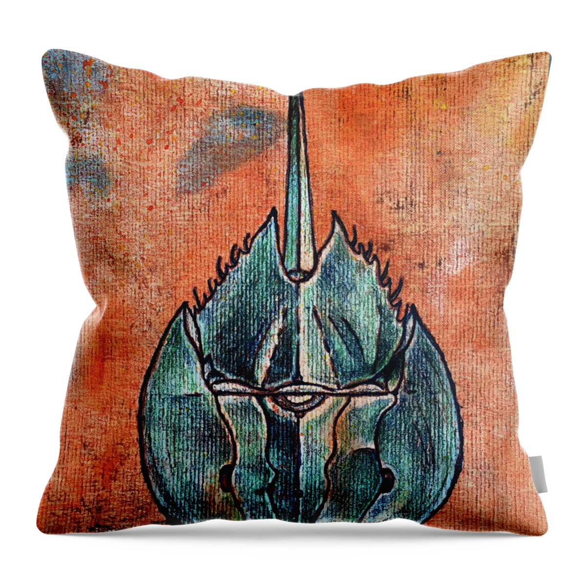 Horseshoe Crab Throw Pillow featuring the mixed media Horseshoe Crab No.3 by AnneMarie Welsh