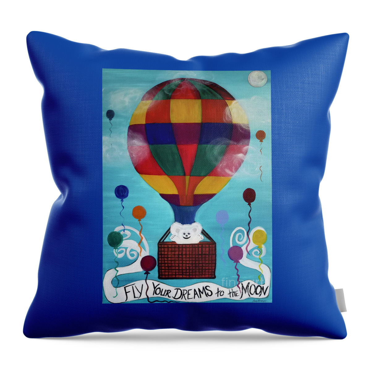 Hot Air Balloon Throw Pillow featuring the painting Hot Bear Balloon by Artist Linda Marie
