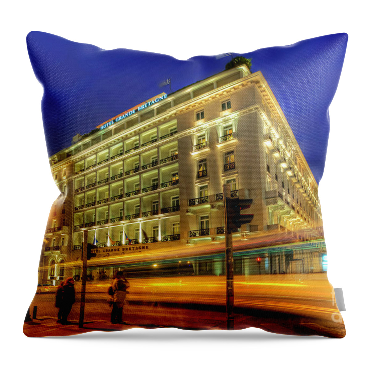 Yhun Suarez Throw Pillow featuring the photograph Hotel Grande Bretagne - Athens by Yhun Suarez