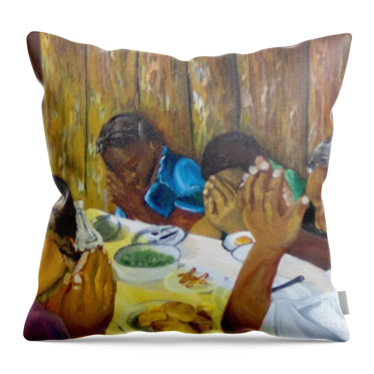 Prayer Throw Pillow featuring the painting Humble Gratitude by Saundra Johnson