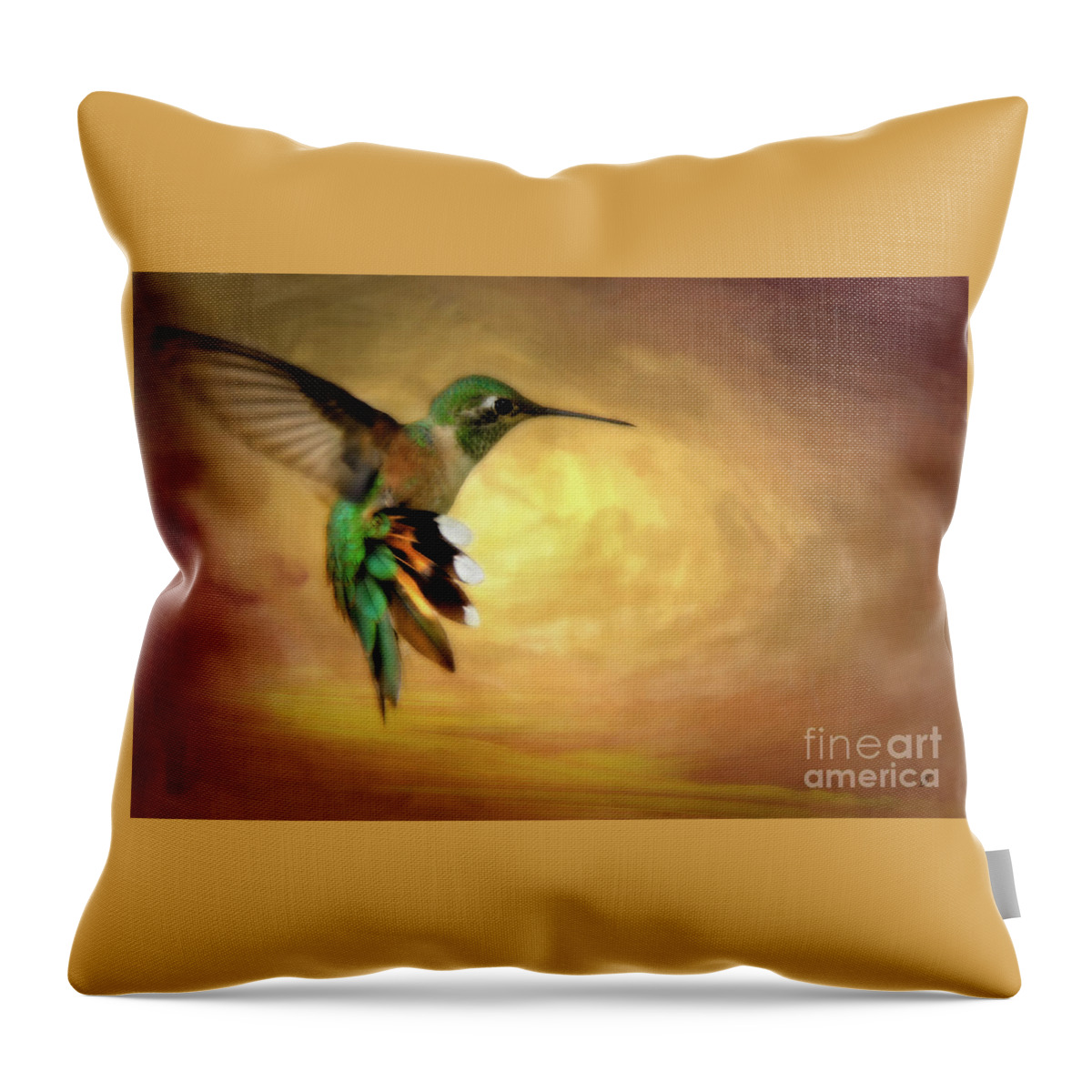 Fine Art Photography Throw Pillow featuring the photograph Hummingbird in Flight #2 by John Strong