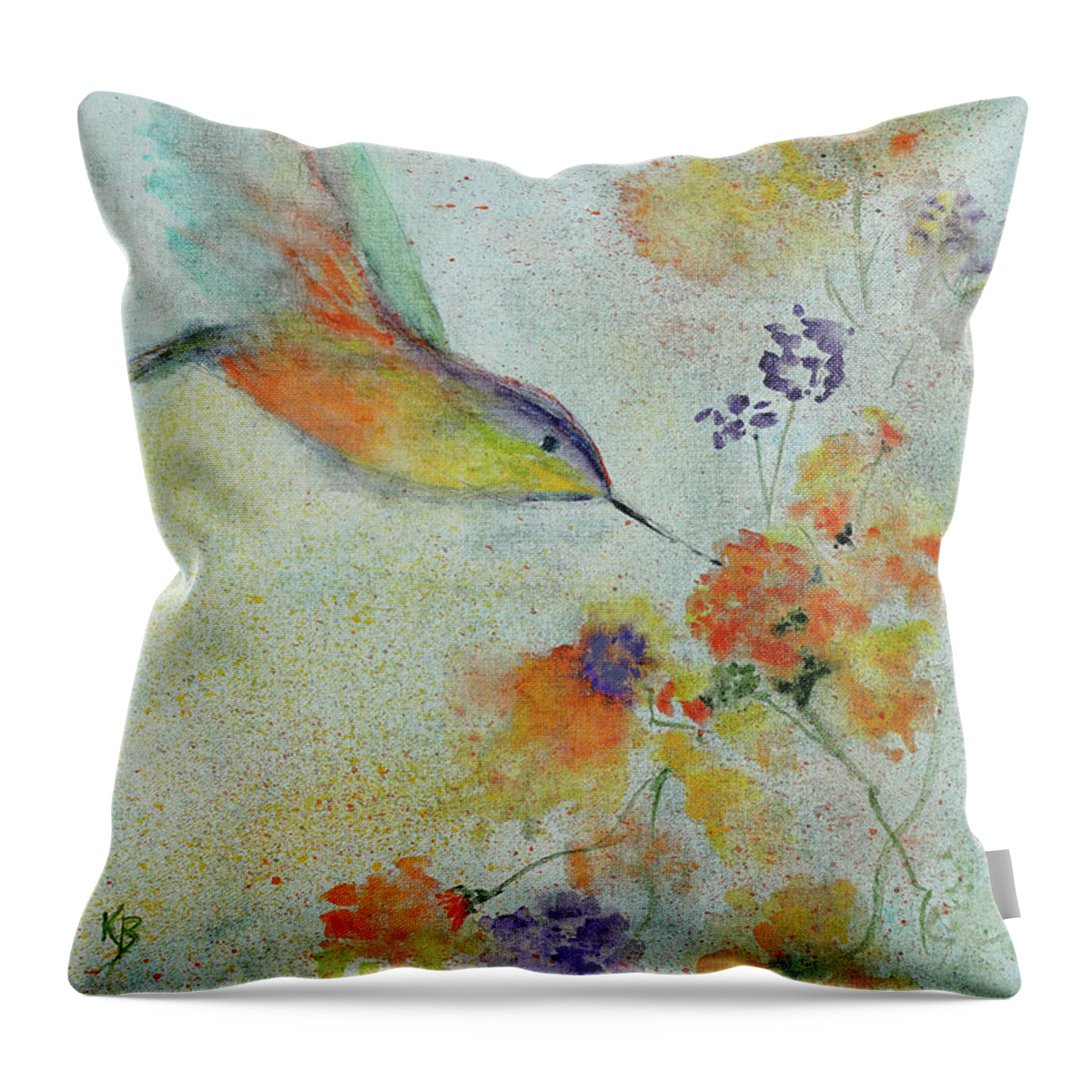 Bird Throw Pillow featuring the painting Hummingbird by Karen Fleschler