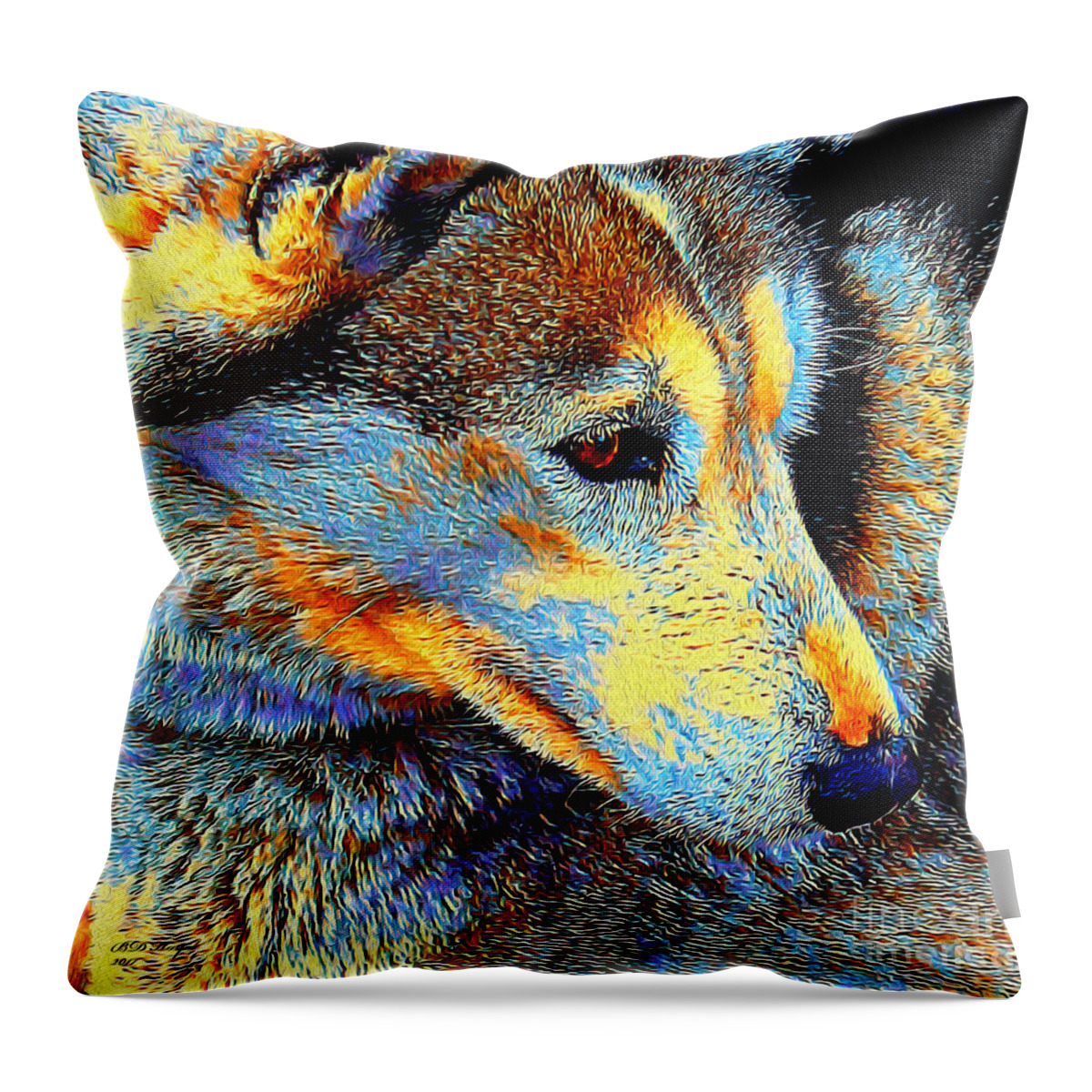 Dogs Throw Pillow featuring the digital art Husky Up Close by DB Hayes