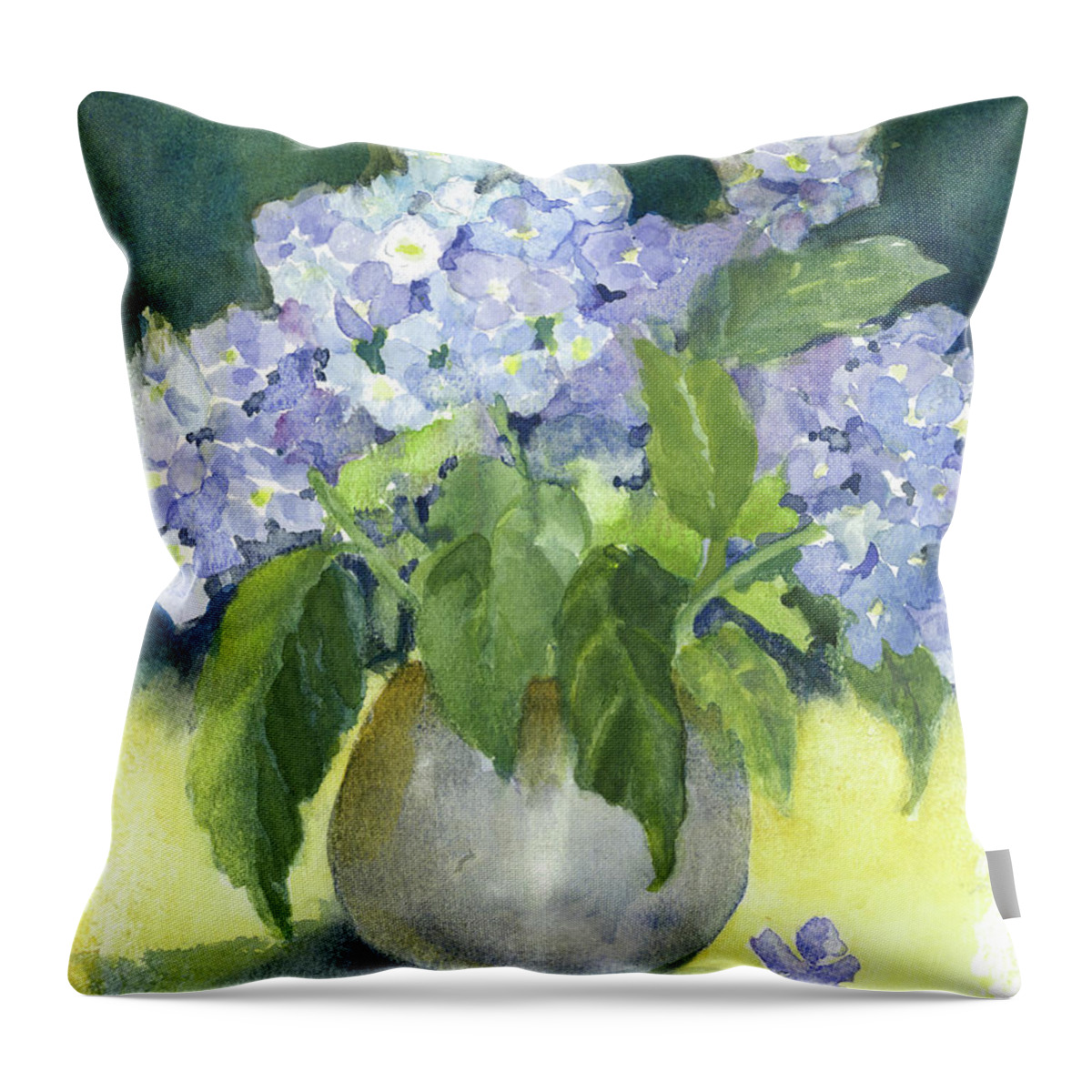  Throw Pillow featuring the painting Hydrangeas in the Light by Maria Hunt