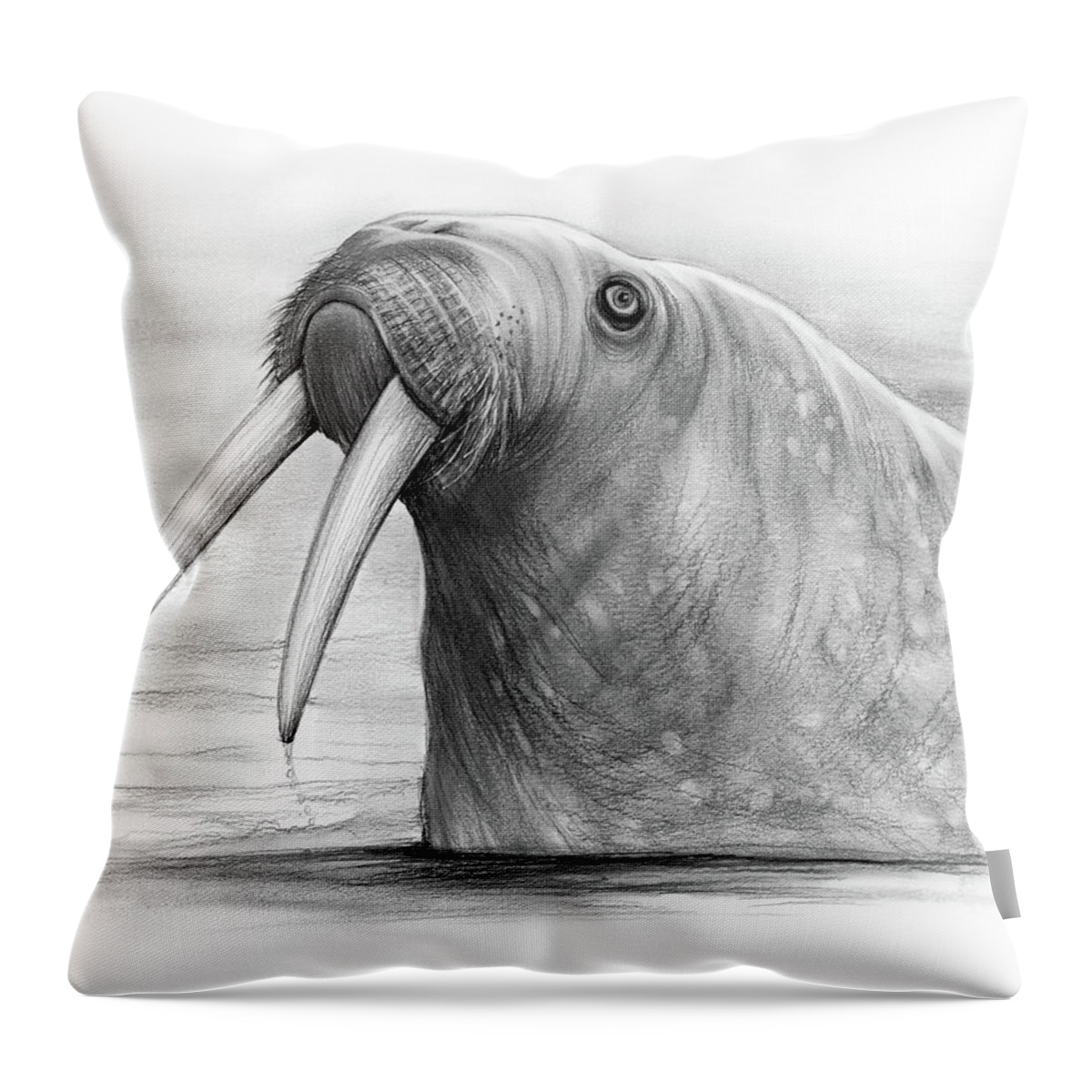 Walrus Throw Pillow featuring the drawing I am the Walrus by Greg Joens