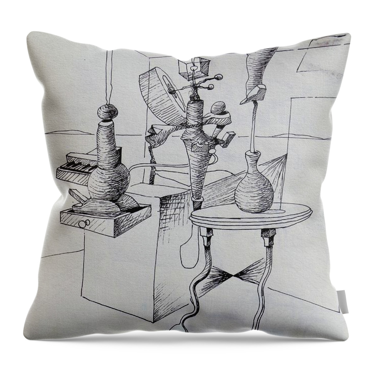 Surreal Throw Pillow featuring the drawing I don't Know by John Kaelin