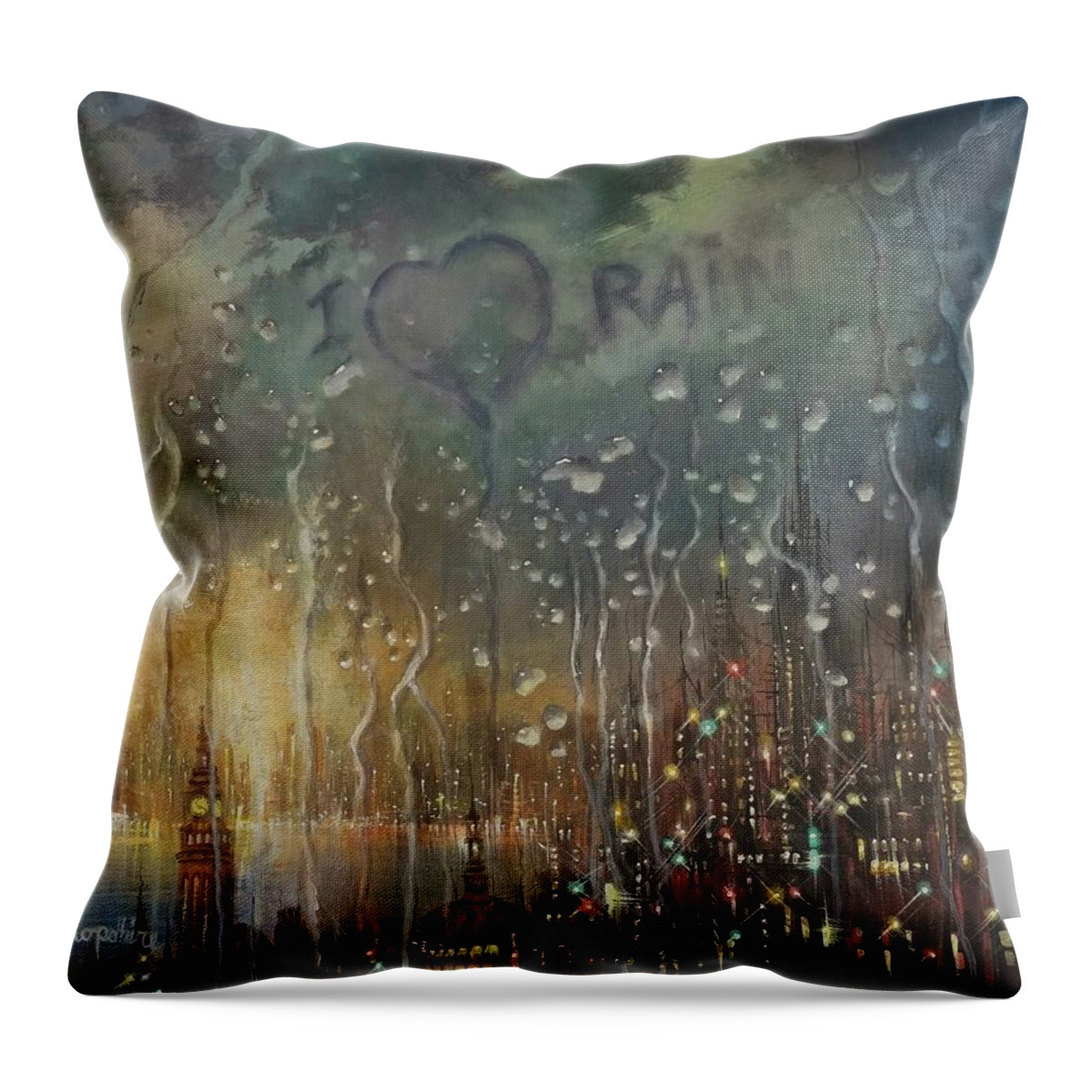 Rain Throw Pillow featuring the painting I Love Rain by Tom Shropshire