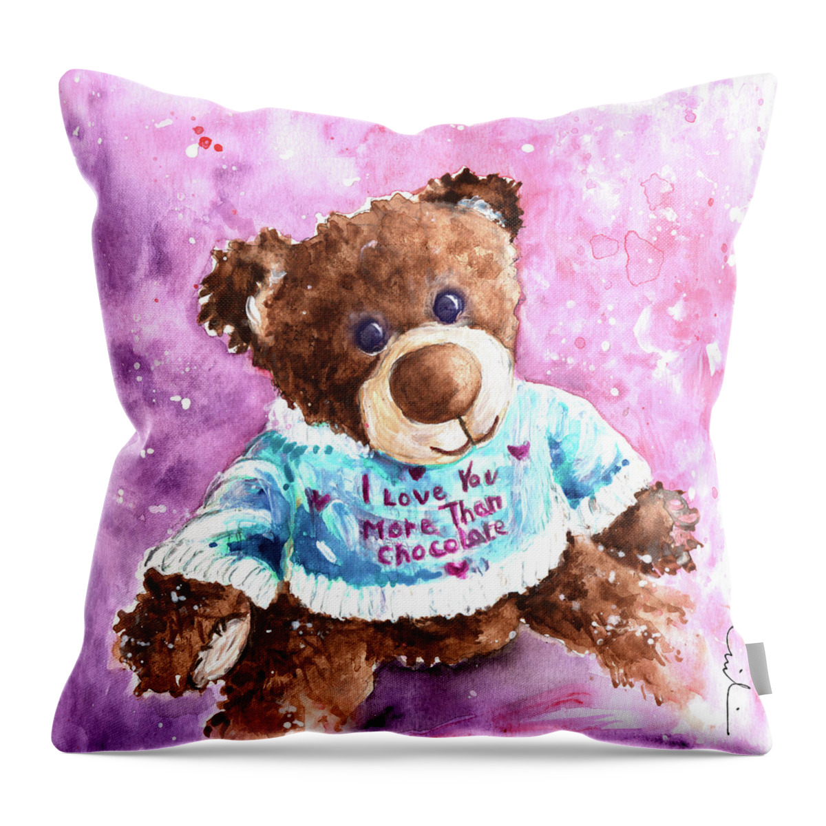 Truffle Mcfurry Throw Pillow featuring the painting I Love You More Than Chocolate by Miki De Goodaboom