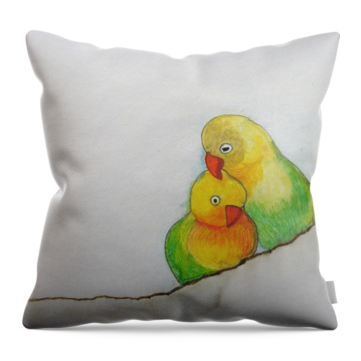 Parakeet Throw Pillow featuring the painting I Love You by Patricia Arroyo