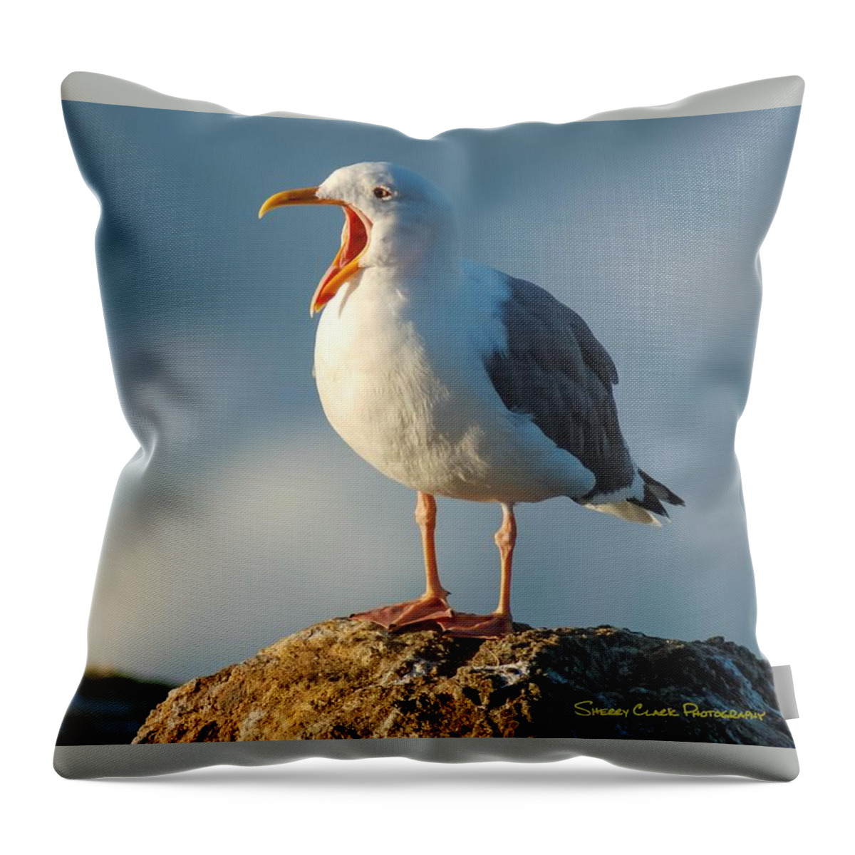 Western Gull Throw Pillow featuring the photograph I made you Yawn by Sherry Clark