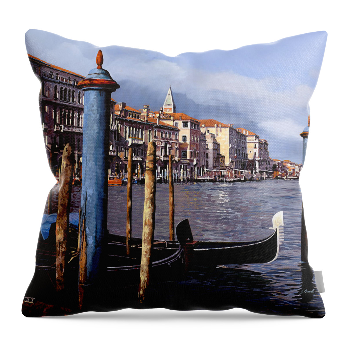 Venice Throw Pillow featuring the painting I Pali Blu Sul Canal Grande by Guido Borelli