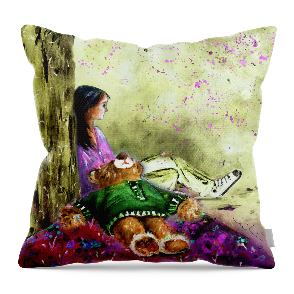 Truffle Mcfurry Throw Pillow featuring the painting I Want To Lay You Down In A Bed Of Roses by Miki De Goodaboom