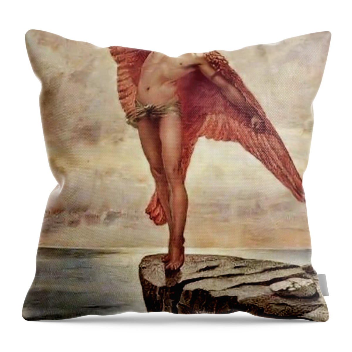William Blake Richmond Throw Pillow featuring the painting Icarus by Richmond by William Blake Richmond