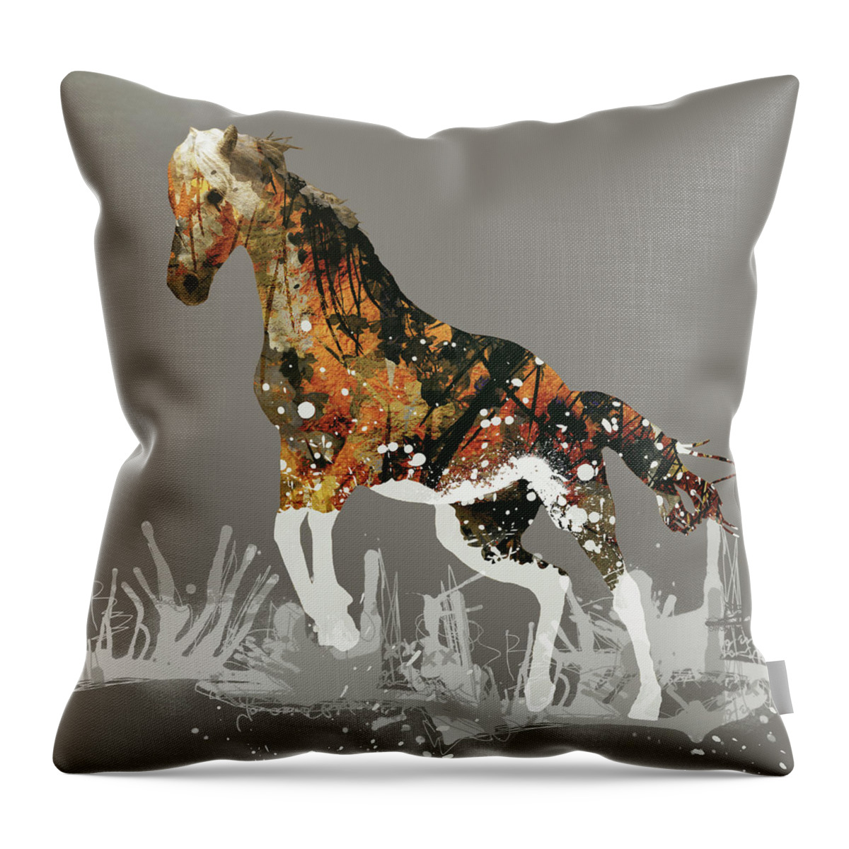 Abstract Horse Animal Wildlife Texture Throw Pillow featuring the digital art Ice Horse by Katherine Smit