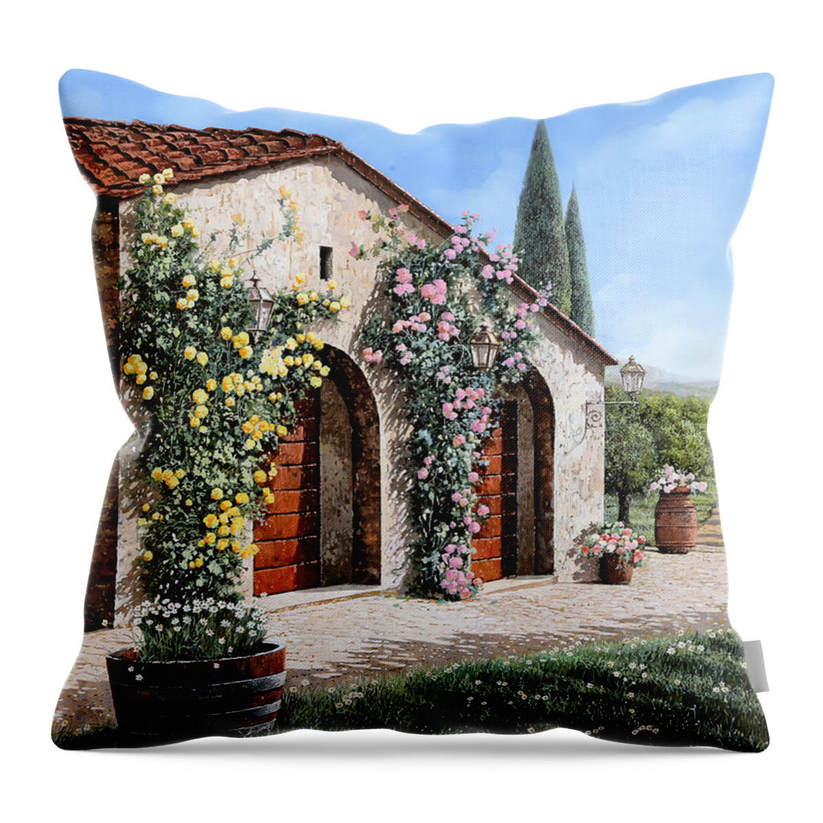  Throw Pillow featuring the painting il ritiro in Toscana by Guido Borelli