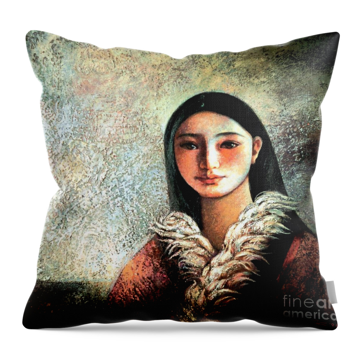 Portrait Throw Pillow featuring the painting Image of Tibet II by Shijun Munns