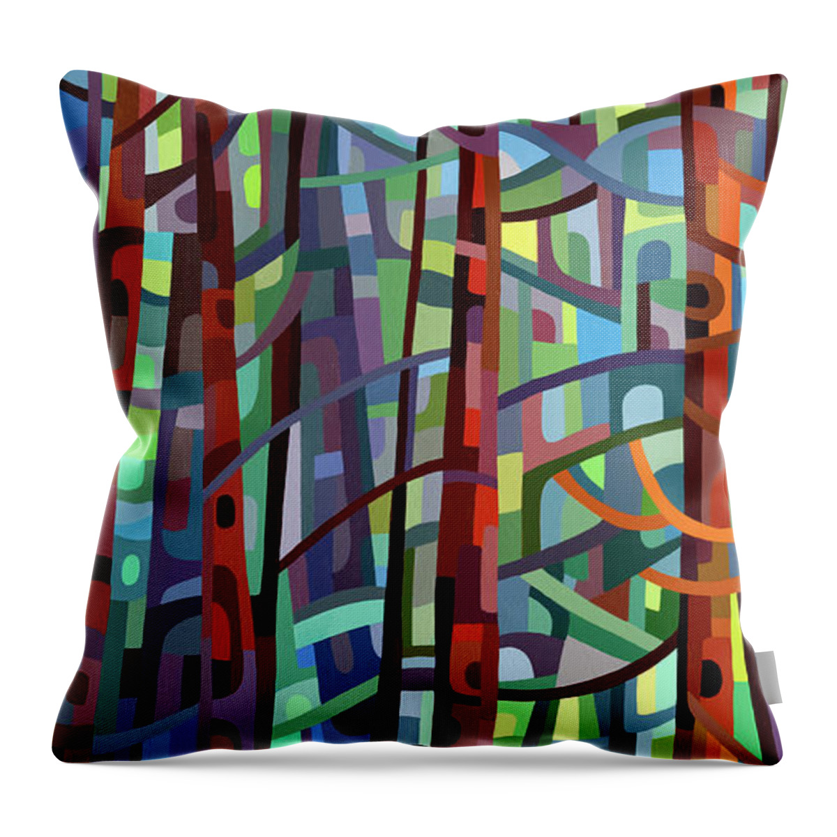  Throw Pillow featuring the painting In a Pine Forest - crop by Mandy Budan