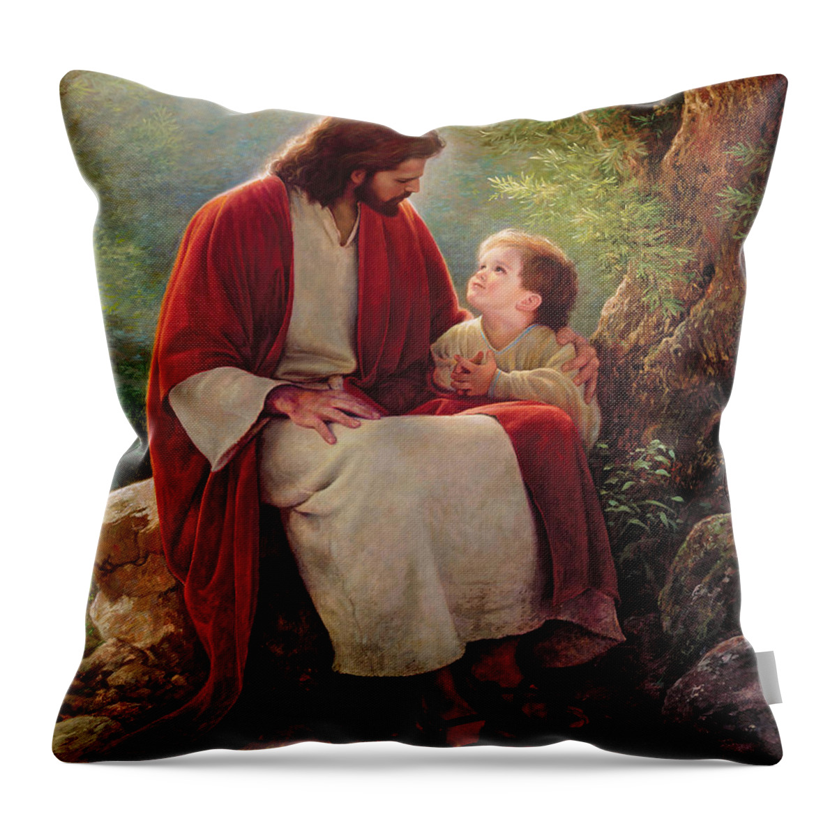 Jesus Throw Pillow featuring the painting In His Light by Greg Olsen