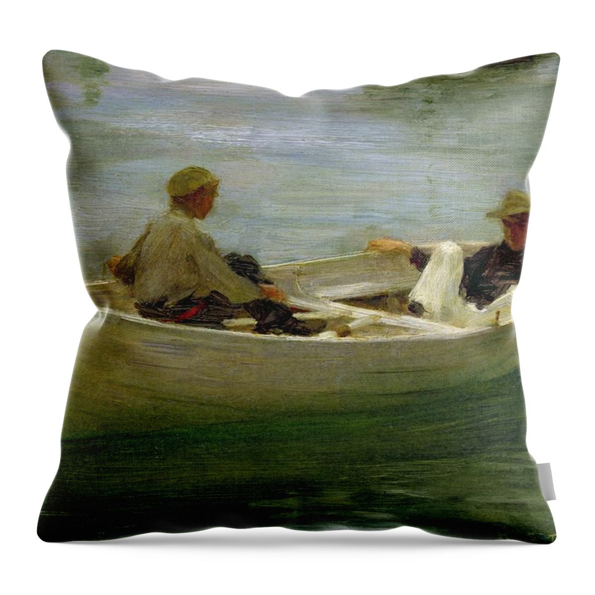Rowing Throw Pillow featuring the painting In the Rowing Boat by Henry Scott Tuke