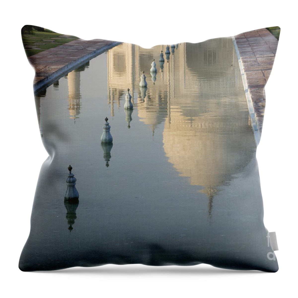 Reflection Of Taj Mahal Throw Pillow featuring the photograph In Water by Elena Perelman
