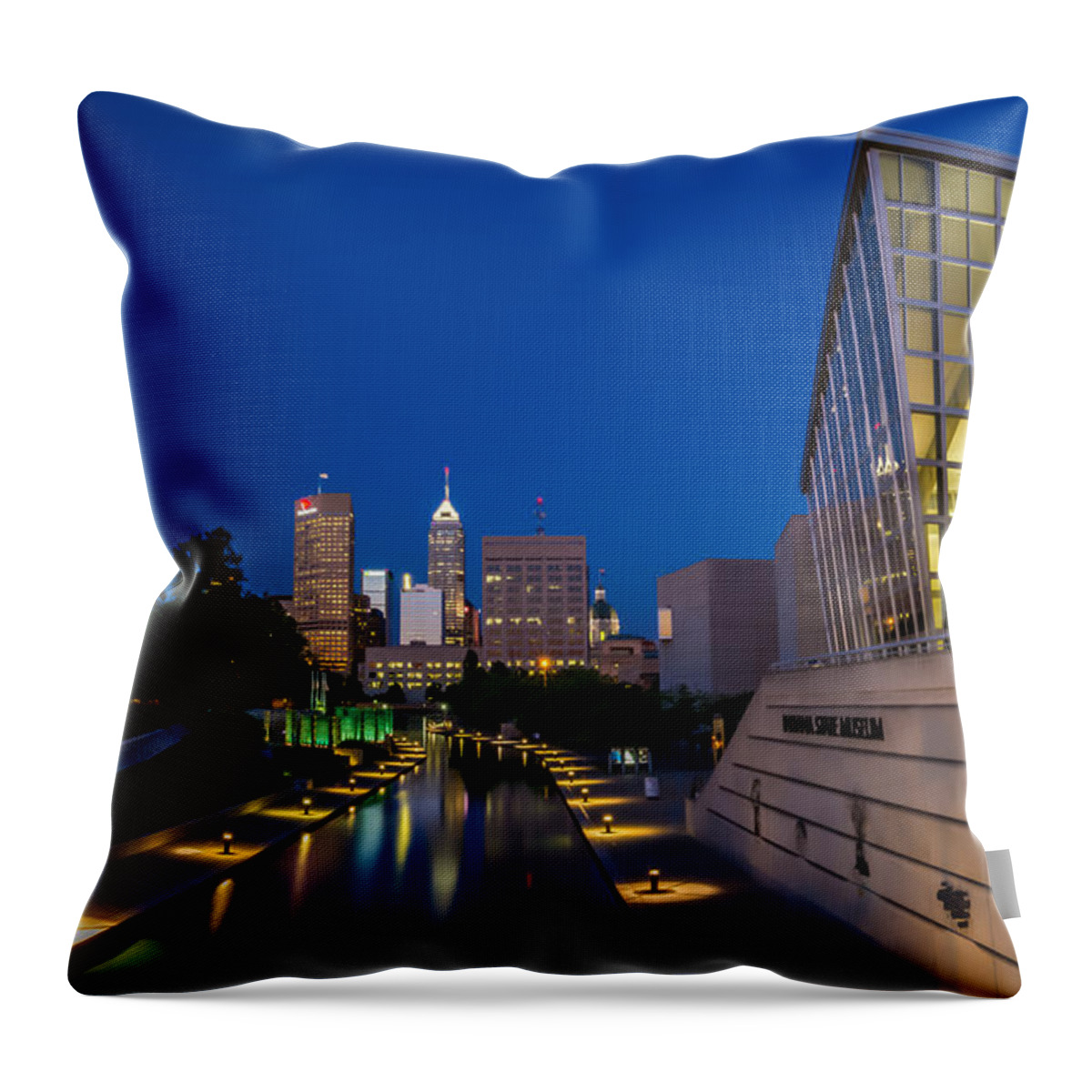 Art Throw Pillow featuring the photograph Indianapolis Skyline from the Canal at Night by Ron Pate