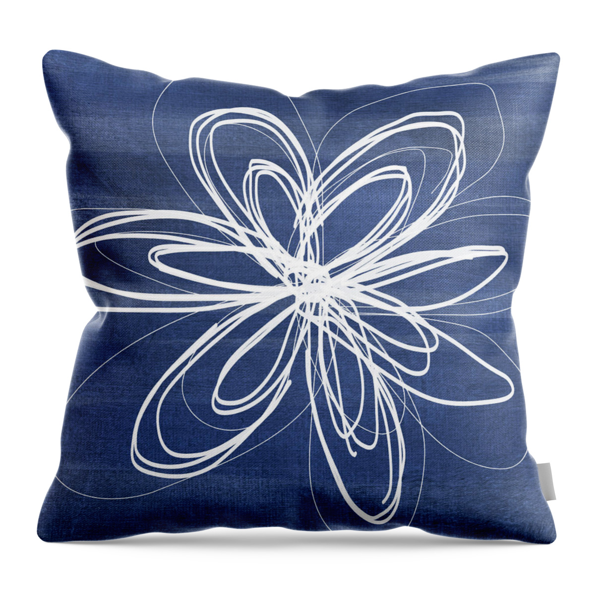 Indigo Throw Pillow featuring the mixed media Indigo and White Flower- Art by Linda Woods by Linda Woods