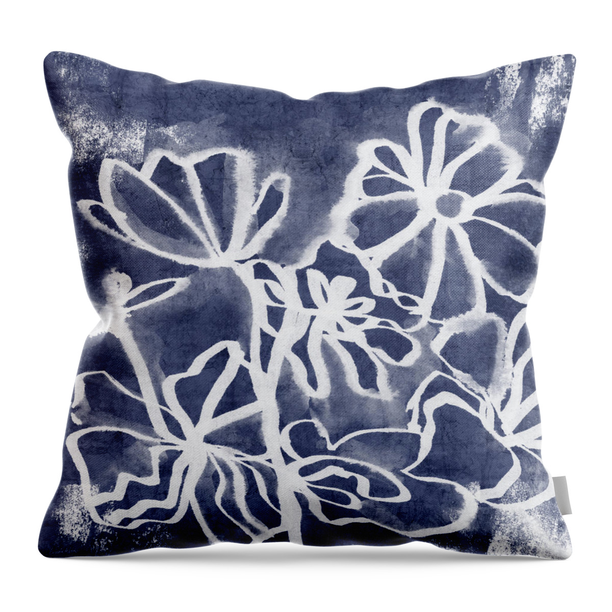 Indigo Throw Pillow featuring the painting Indigo Floral 3- Art by Linda Woods by Linda Woods