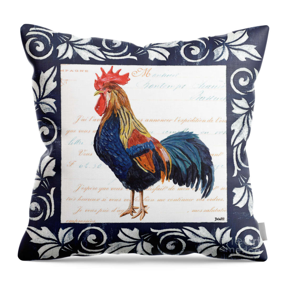 Rooster Throw Pillow featuring the painting Indigo Rooster 2 by Debbie DeWitt