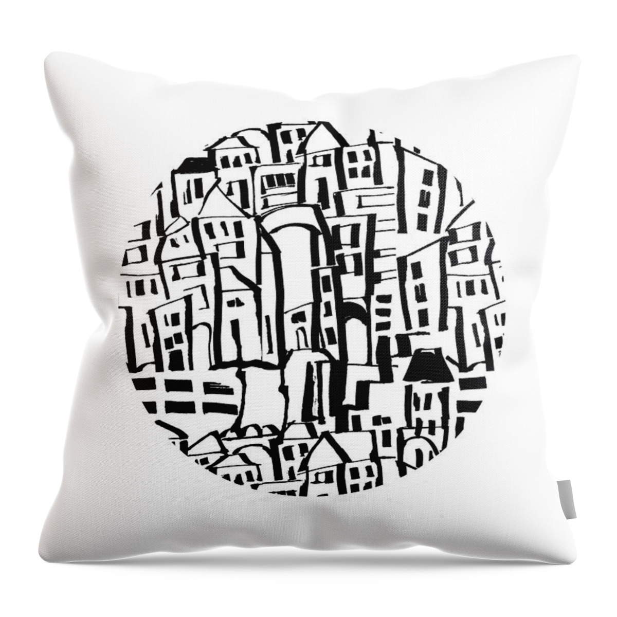Houses Throw Pillow featuring the drawing Inky Village Sketch Ball- Art by Linda Woods by Linda Woods