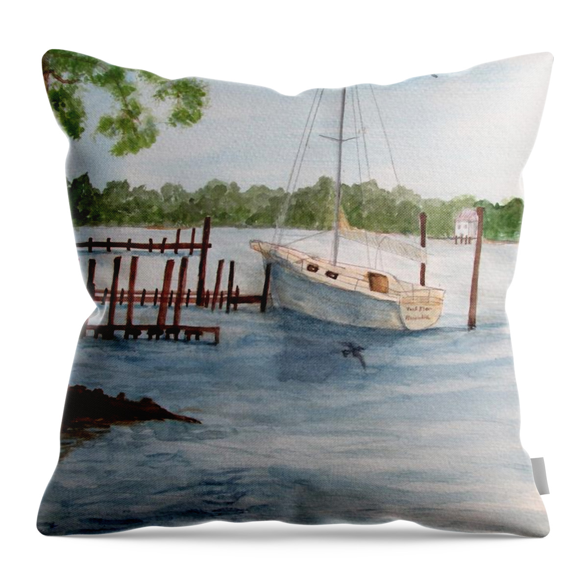 Seascape Throw Pillow featuring the painting Inlet by Hal Newhouser