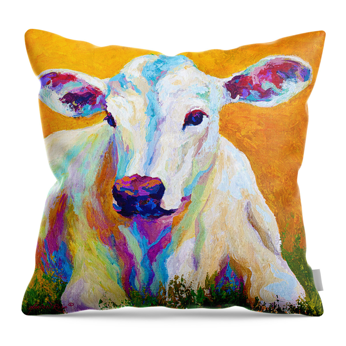 Cows Throw Pillow featuring the painting Innocence by Marion Rose