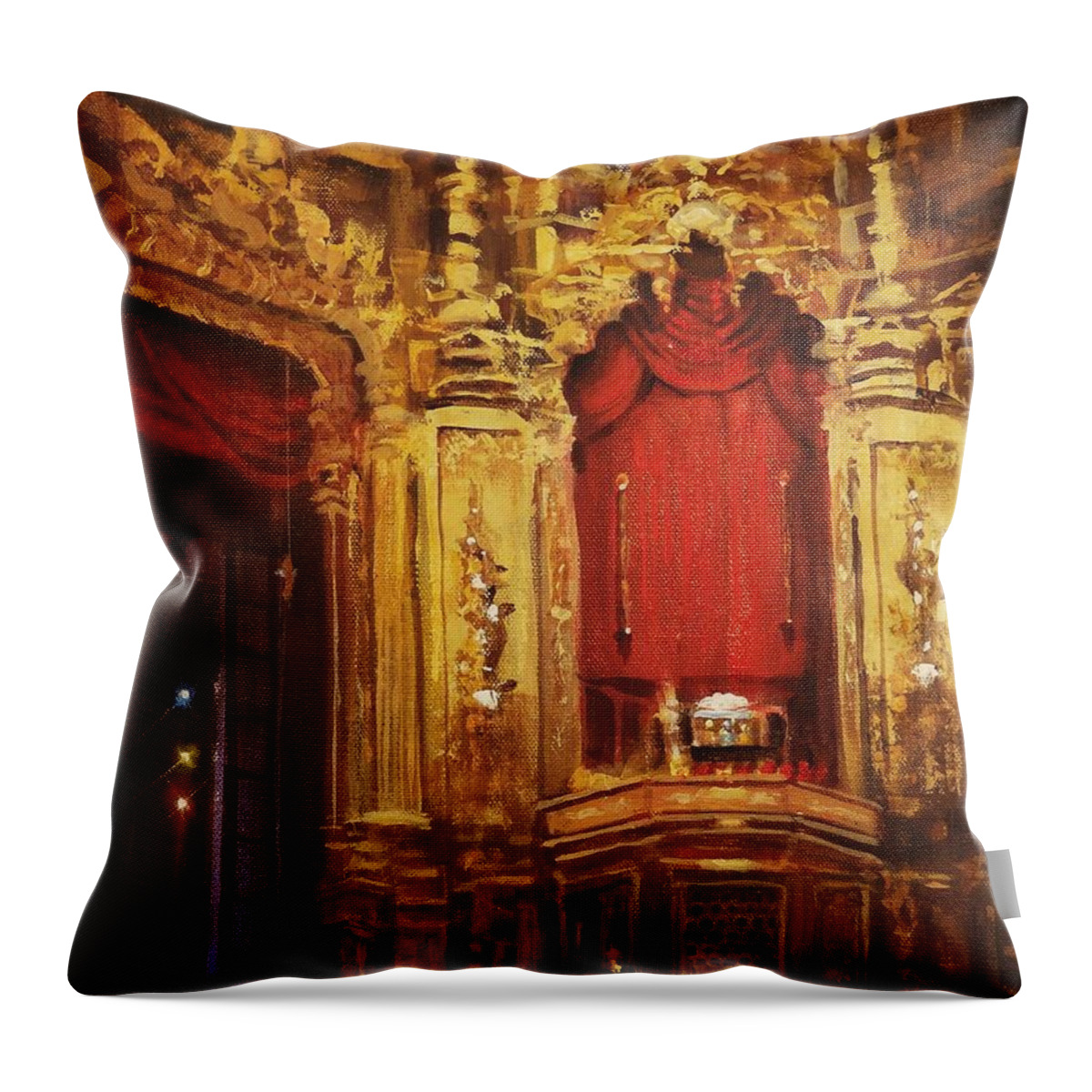Oriental Theater Chicago Throw Pillow featuring the painting Inside the Oriental Theater Chicago by Tom Shropshire