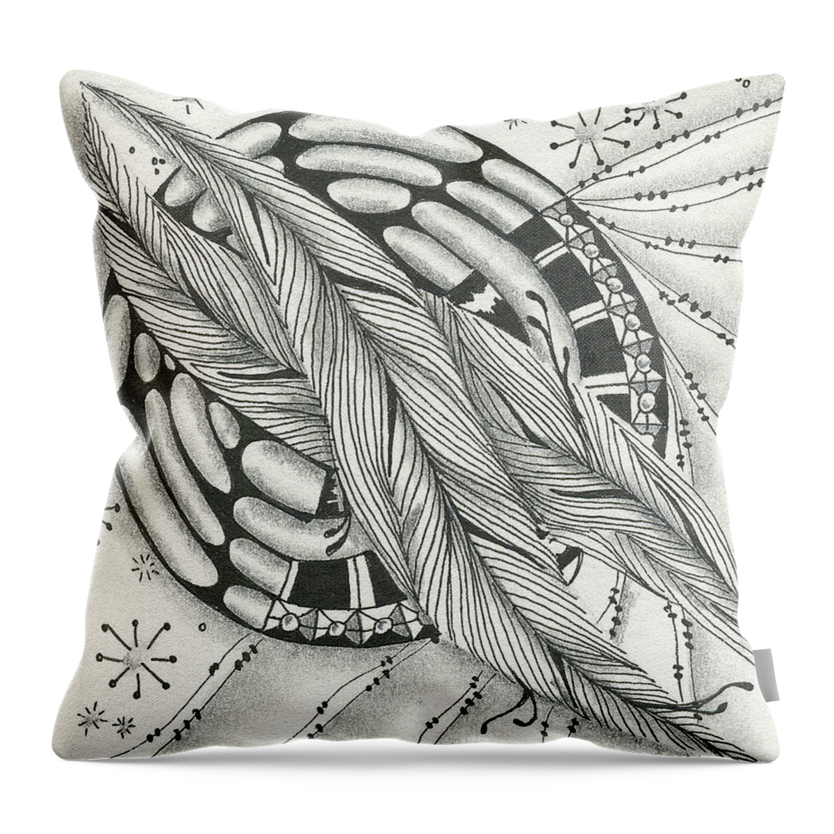 Zentangle Throw Pillow featuring the drawing Into Orbit by Jan Steinle