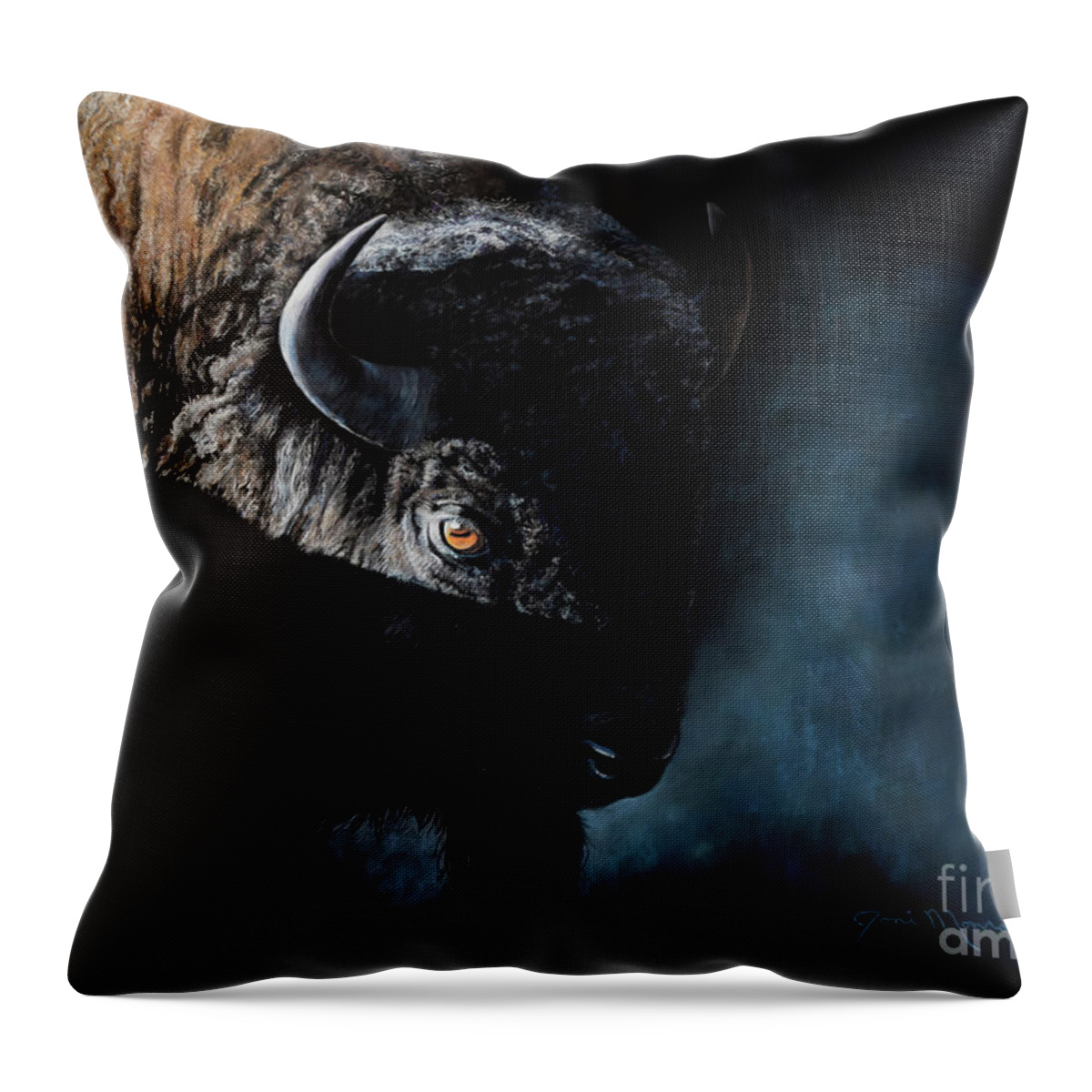 Bison Throw Pillow featuring the pastel Into the Light by Joni Beinborn