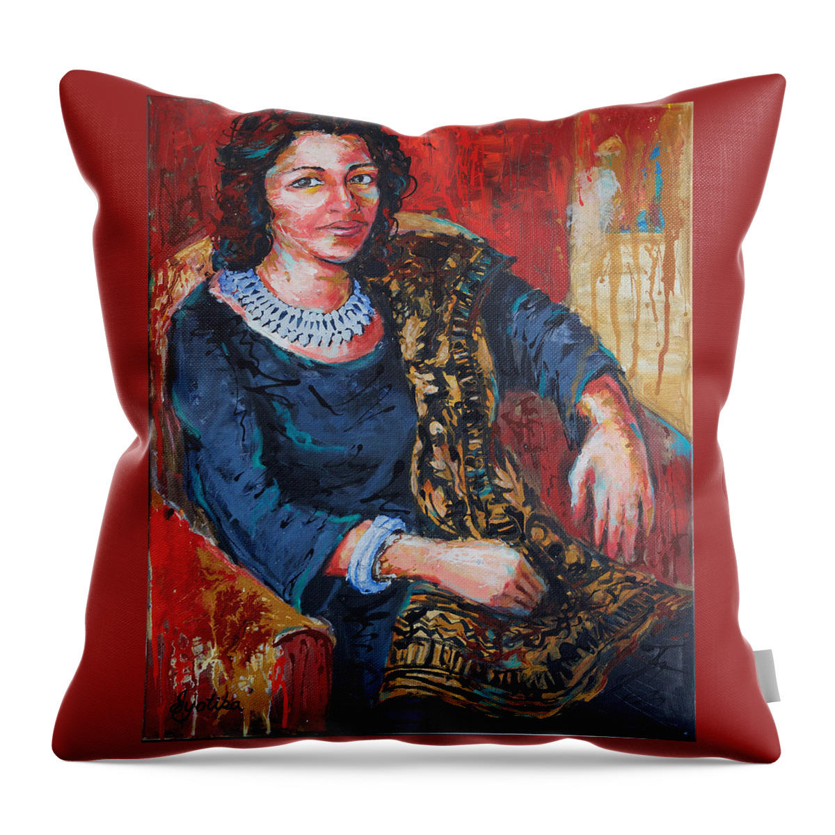 Original Painting Throw Pillow featuring the painting Intrigue by Jyotika Shroff