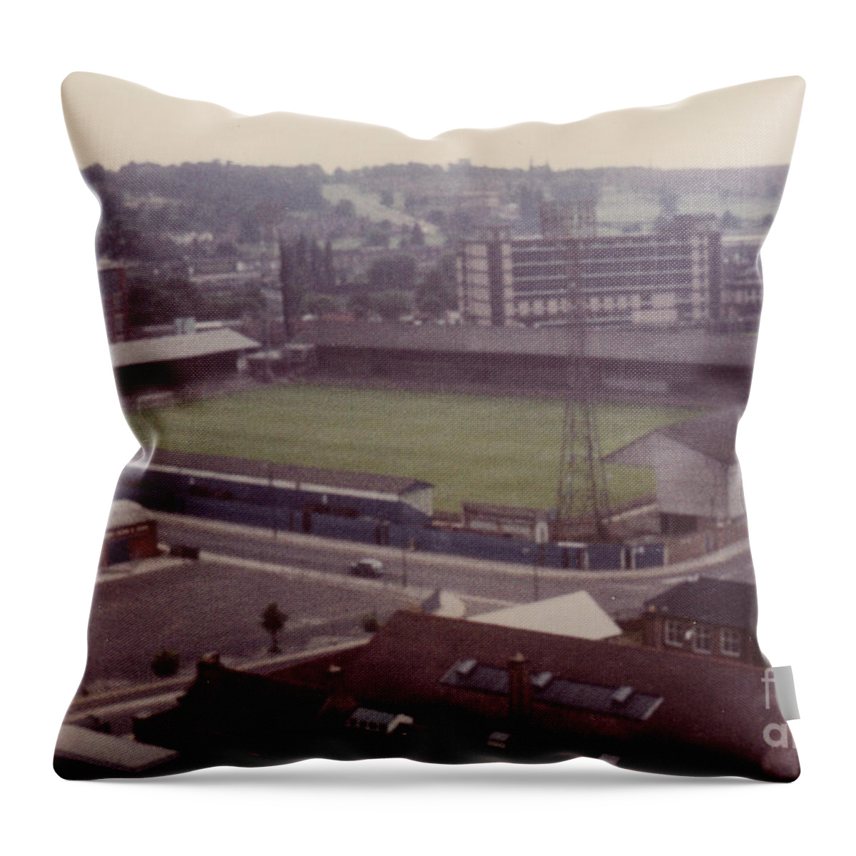  Throw Pillow featuring the photograph Ipswich Town - Portman Road - Aerial View 1 - 1970 by Legendary Football Grounds