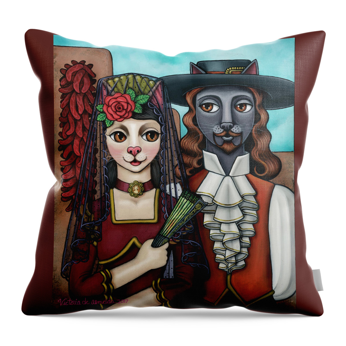 Cat Art Throw Pillow featuring the painting Cats of Spain by Victoria De Almeida