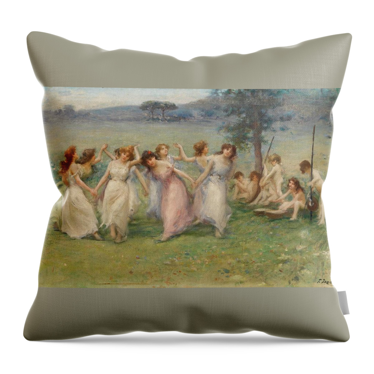 Fausto Zonaro 1854 - 1929 Italian Allegory Of Spring Throw Pillow featuring the painting Italian Allegory Of Spring by MotionAge Designs