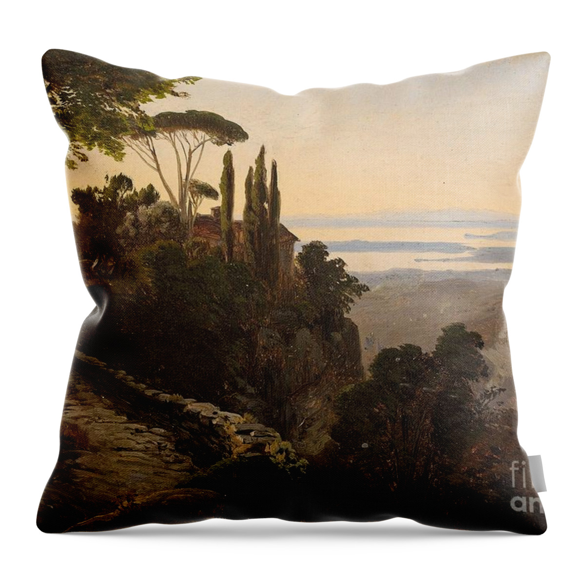 Oswald Achenbach Throw Pillow featuring the painting Italian Landscape by MotionAge Designs