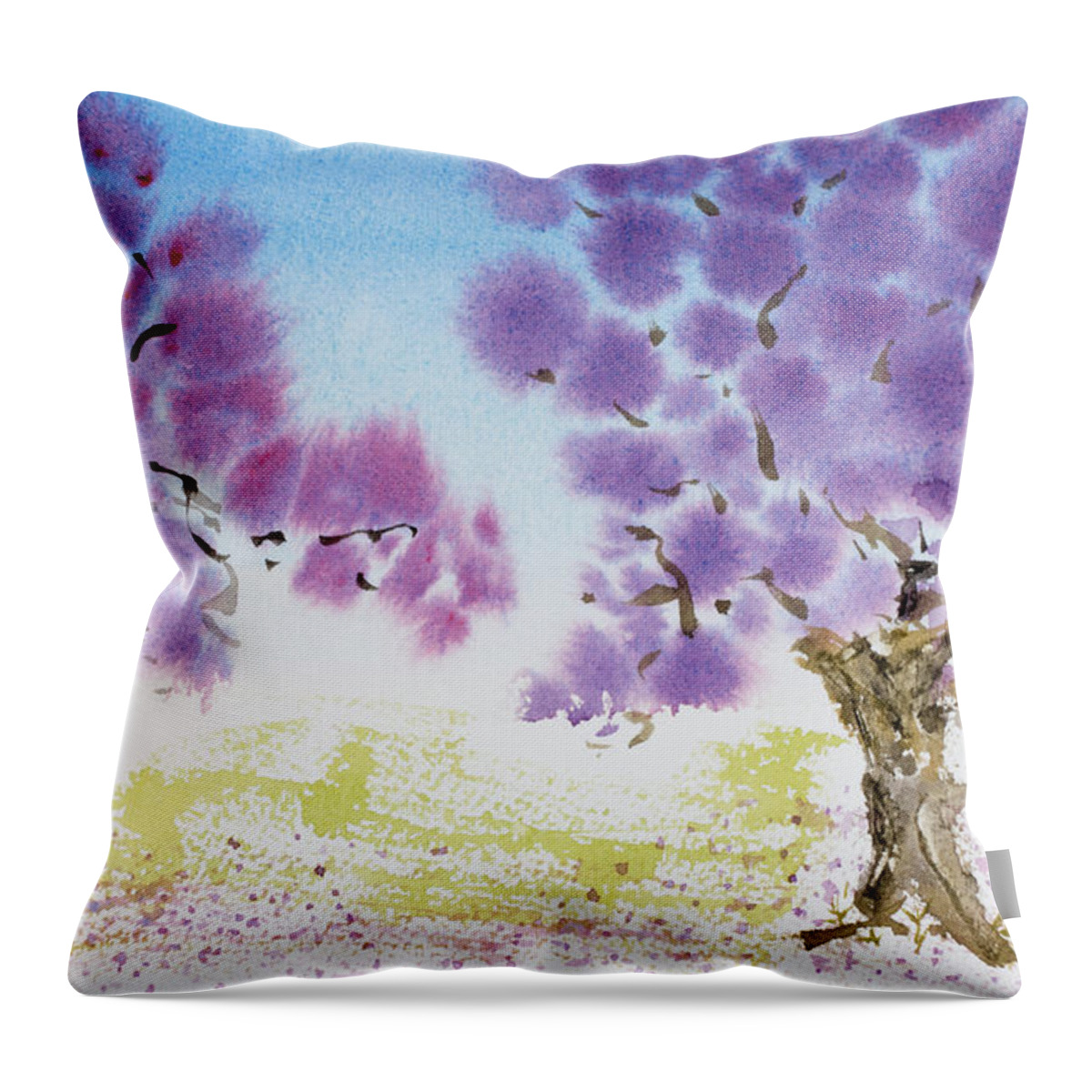Argentina Throw Pillow featuring the painting Jacaranda trees blooming in Buenos Aires, Argentina by Dorothy Darden