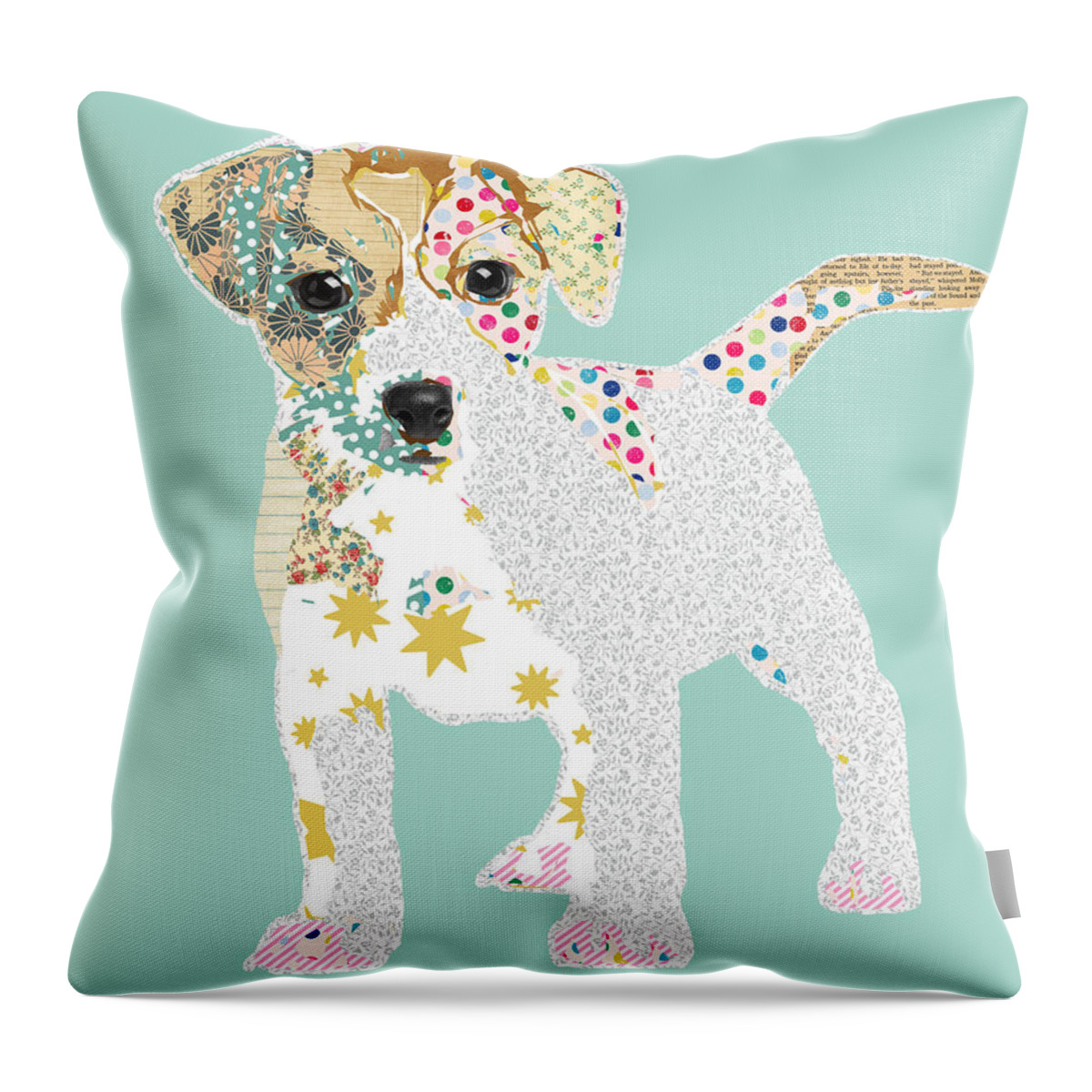 Jack Russel Collage Throw Pillow featuring the mixed media Jack Russell by Claudia Schoen