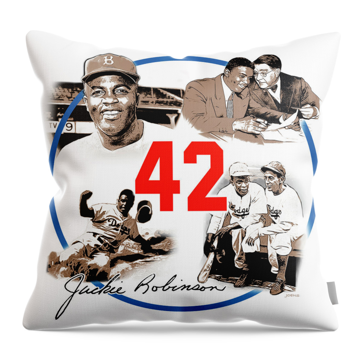 Jackie Robinson Throw Pillow featuring the digital art Jackie 42 by Greg Joens
